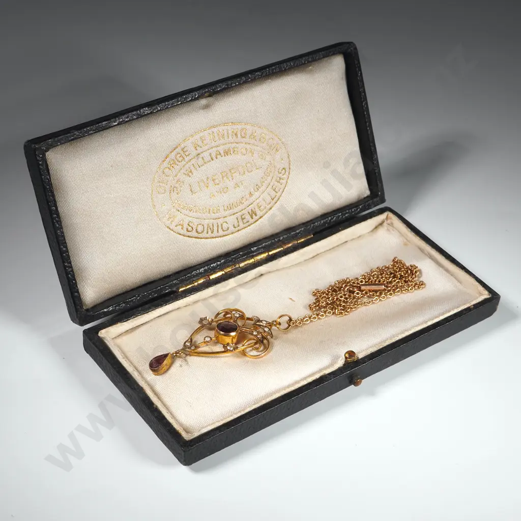 9ct Gold Edwardian Amethyst & Seed Pearl Necklace On Chain Image 1++