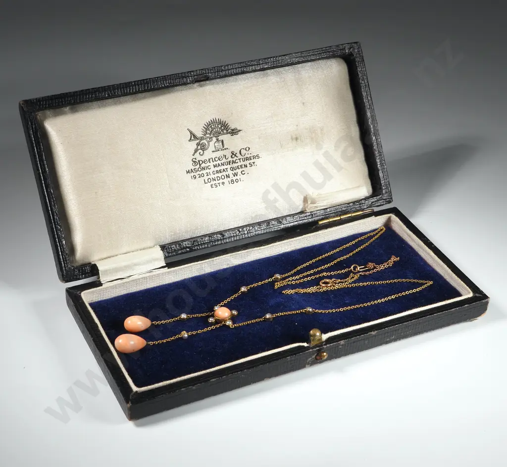 9ct Edwardian Coral & Seed Pearl Negligee Necklace Image 1++