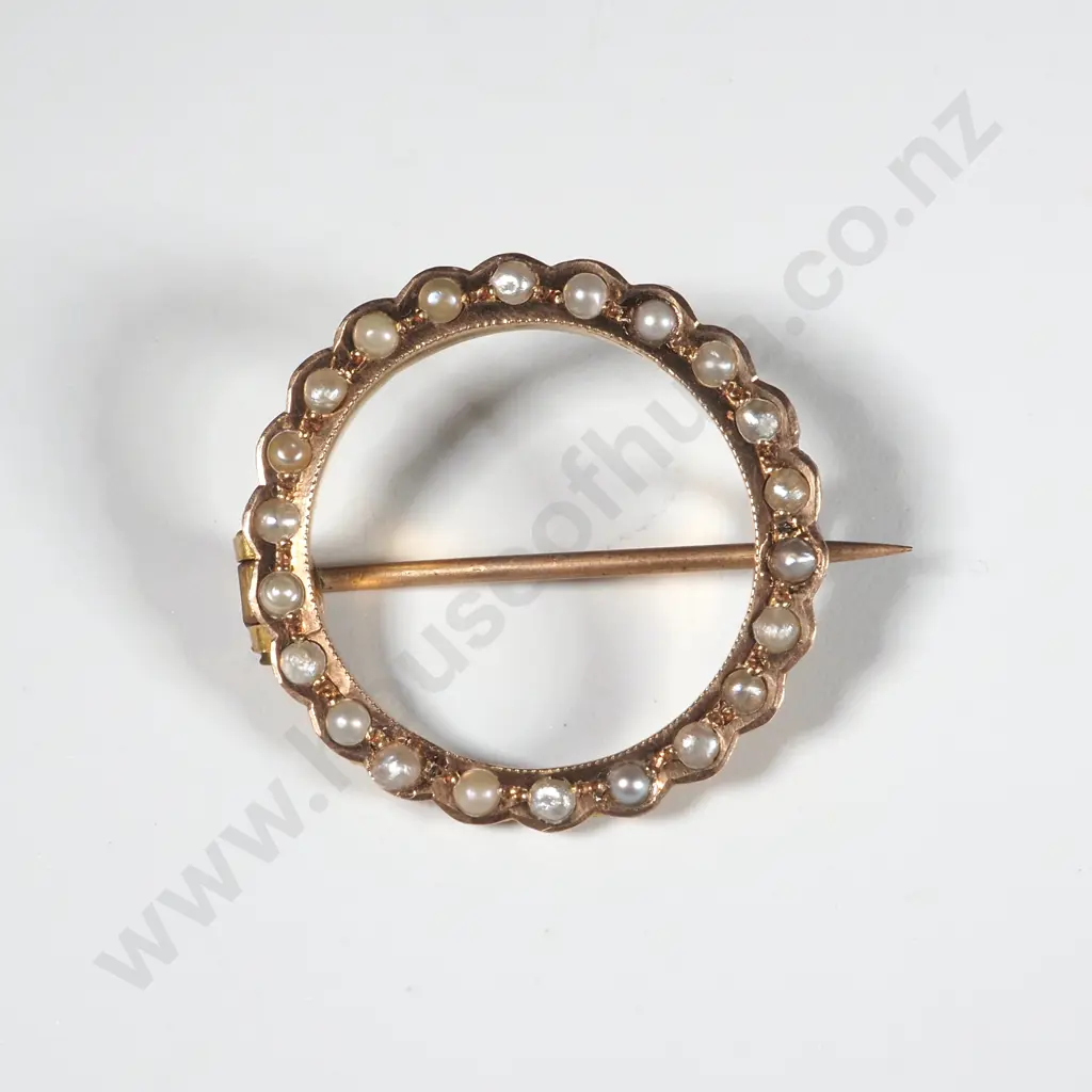 Antique 9ct Gold Seed Pearl Brooch Image 1++