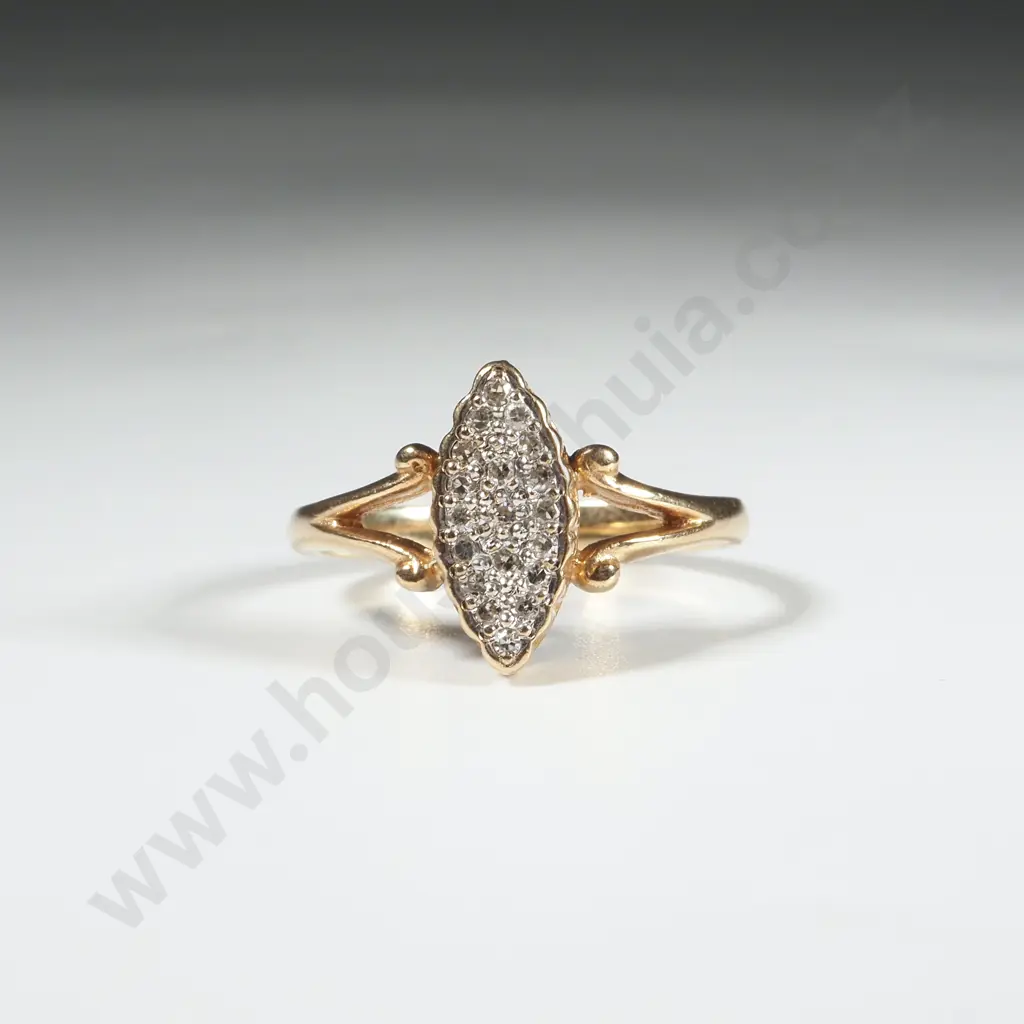 9ct Gold & Multi Stone Diamond Marquise Shaped Ring Image 1++
