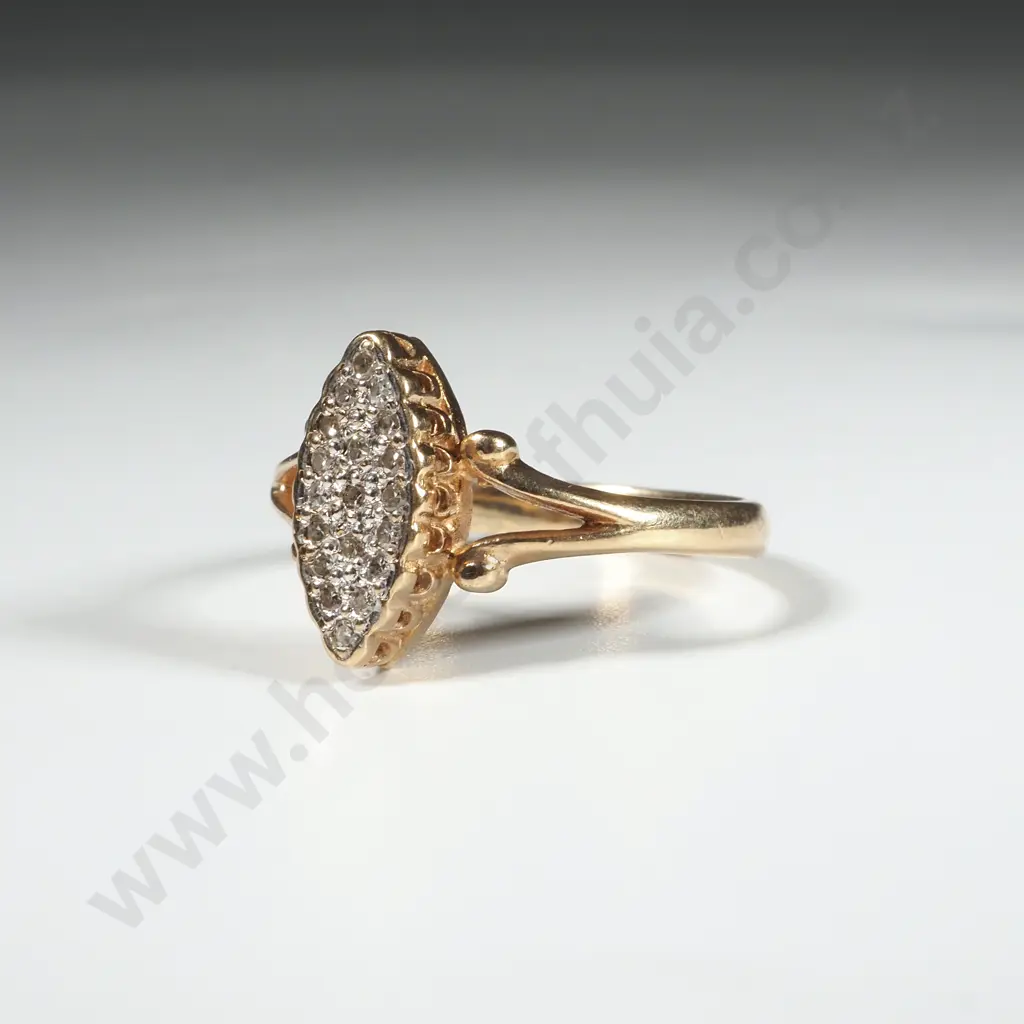 9ct Gold & Multi Stone Diamond Marquise Shaped Ring Image 1++