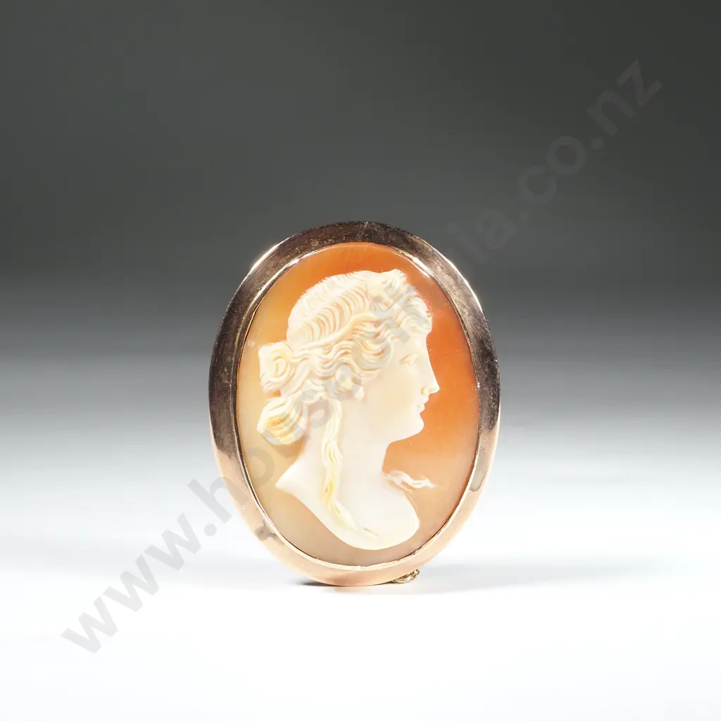9ct Gold Oval Cameo Brooch with  With Safety Chain Image 1++