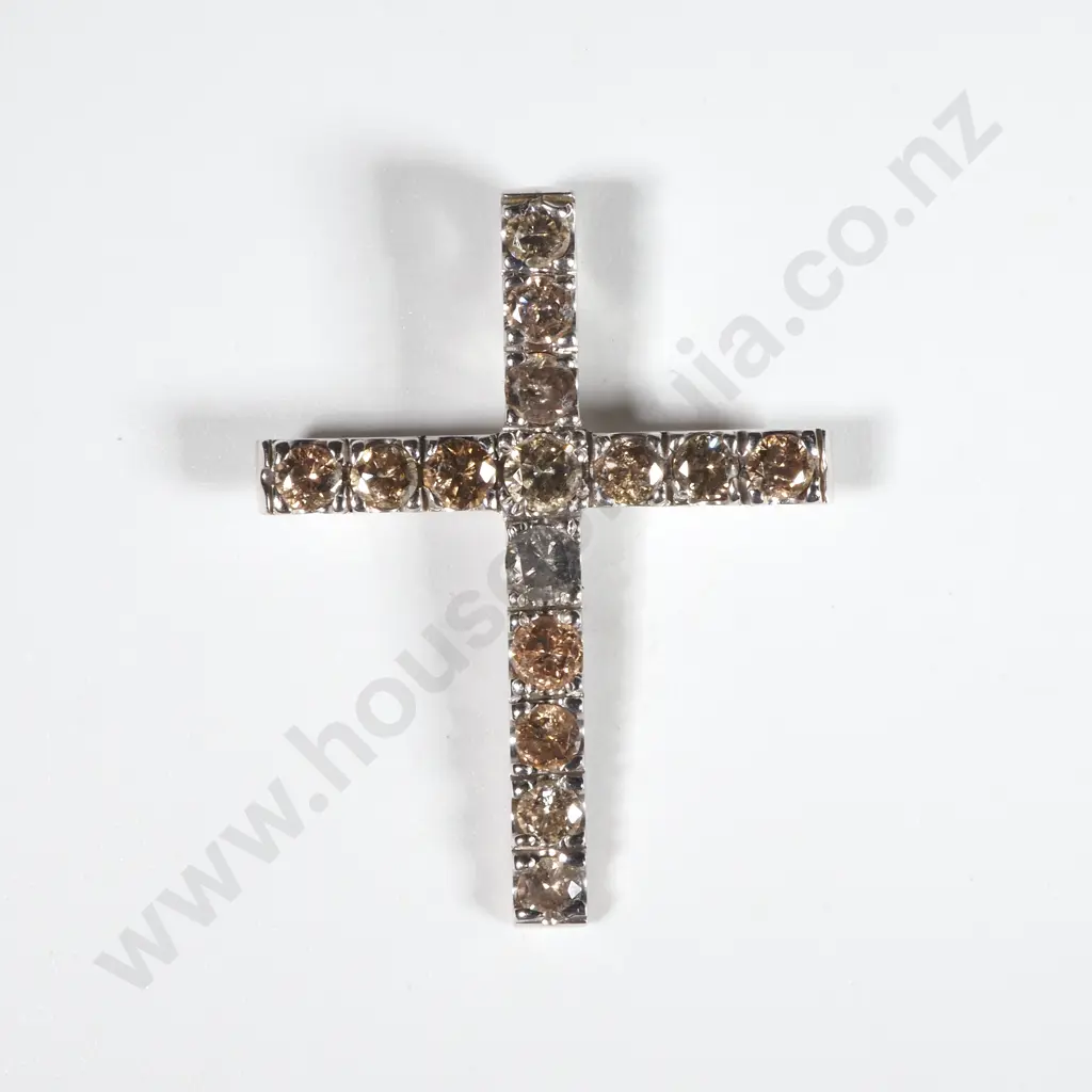14ct White Gold & Diamond Cross Pendant Image 1++
