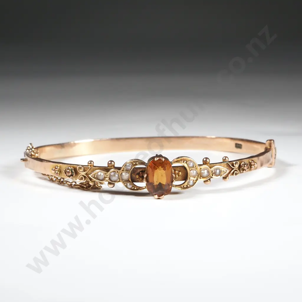 Antique 9ct Gold Bracelet w Seed Pearls & Citrine - Period Repairs Image 1++
