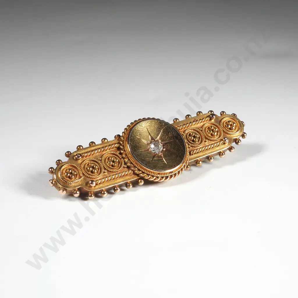 Antique 15ct Gold, Diamond Brooch w in Period Case Image 1++