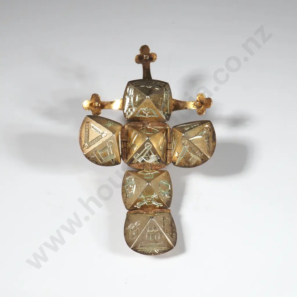 Antique Gold & Silver Masonic Ball. Opens To Form A Cross Image 1++