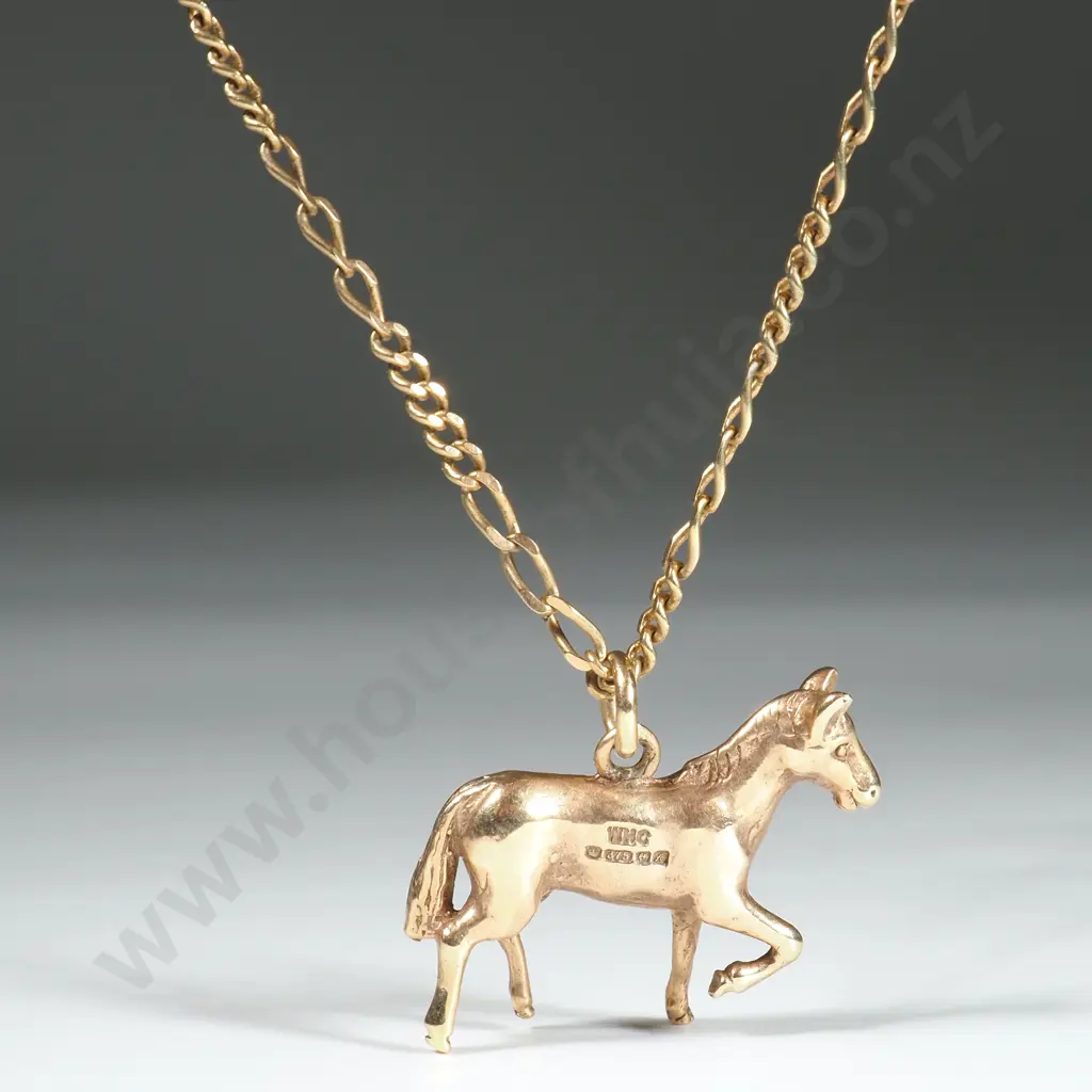 9ct Gold Horse Pendant & Chain Image 1++