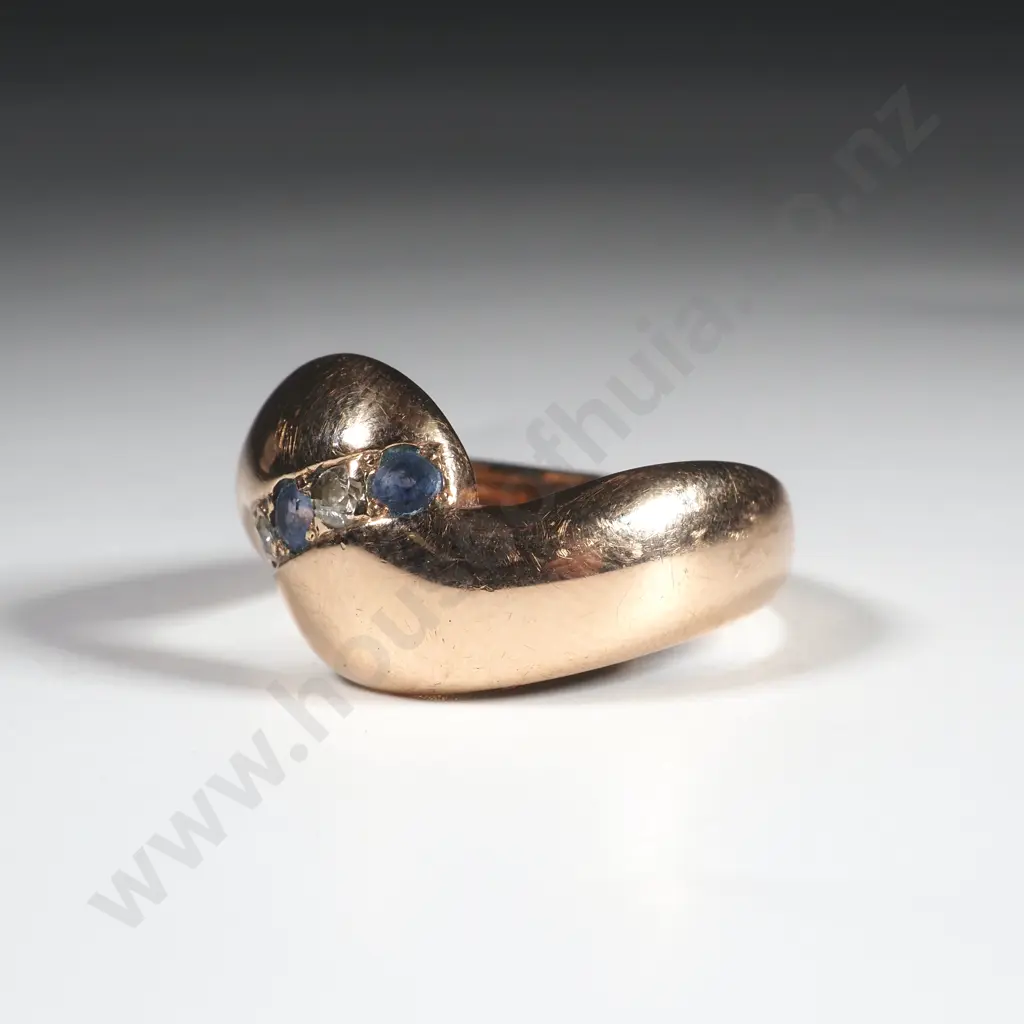 9ct Rose Gold Modern Ring w Sapphires & Diamonds Image 1++