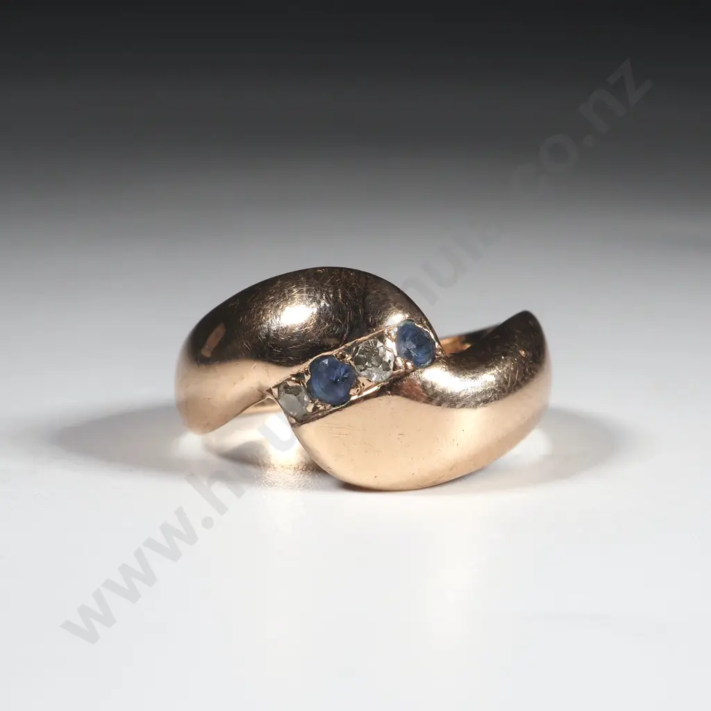9ct Rose Gold Modern Ring w Sapphires & Diamonds Image 1++
