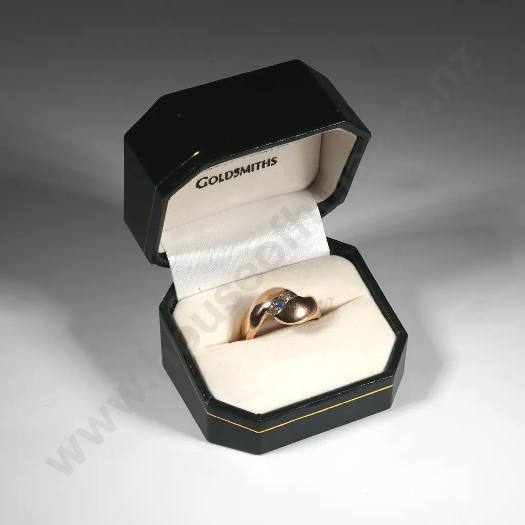 9ct Rose Gold Modern Ring w Sapphires & Diamonds Image 1++