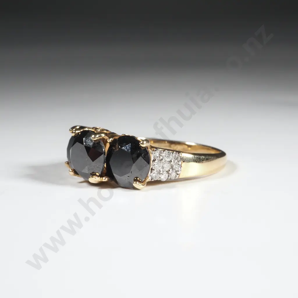 14ct Gold & Fancy Black Diamond Three Stone Ring - Valued at $6,800 - Over 5 Carats of Diamonds!!!! Image 1++