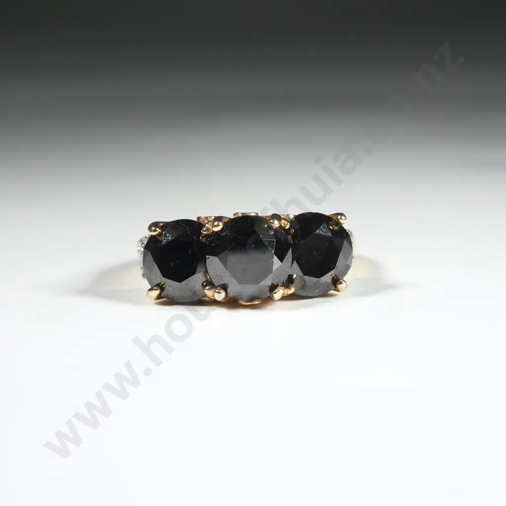 14ct Gold & Fancy Black Diamond Three Stone Ring - Valued at $6,800 - Over 5 Carats of Diamonds!!!! Image 1++