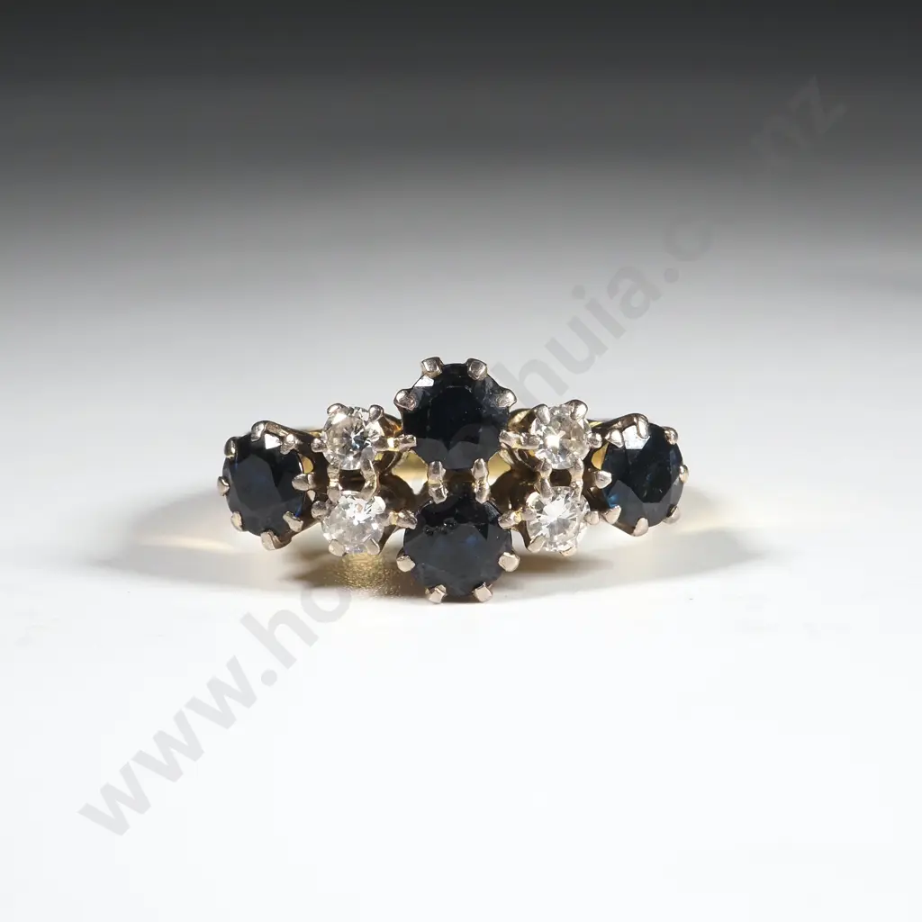 18ct Gold, Diamond, & Sapphire Ring Image 1++