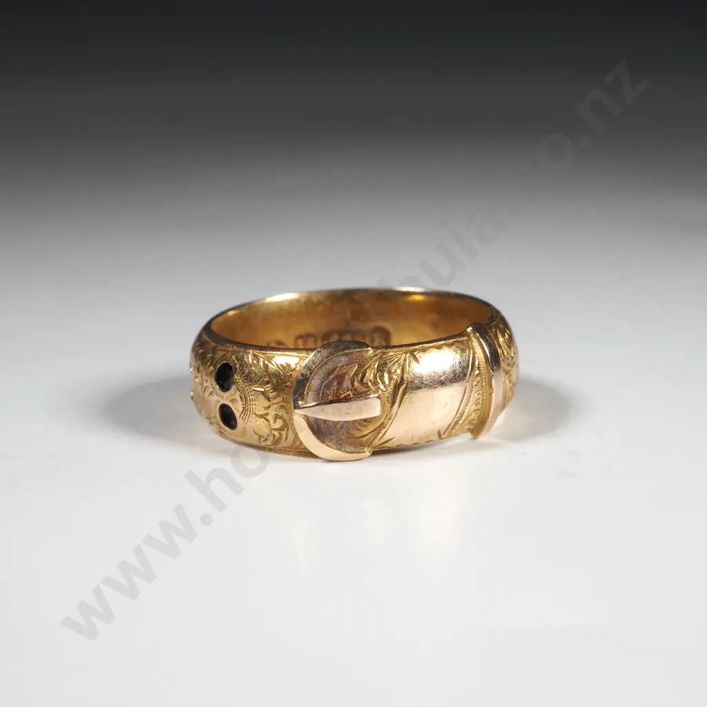 15ct Gold Buckle Mourning Ring w English Hallmarks in Antique Auckland Retailers Box Image 1++