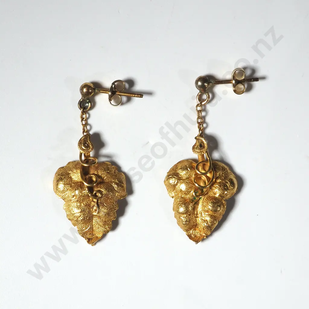 Antique 18ct Gold Earrings In the Form Of Leaves. Fittings Are 9ct Gold Image 1++