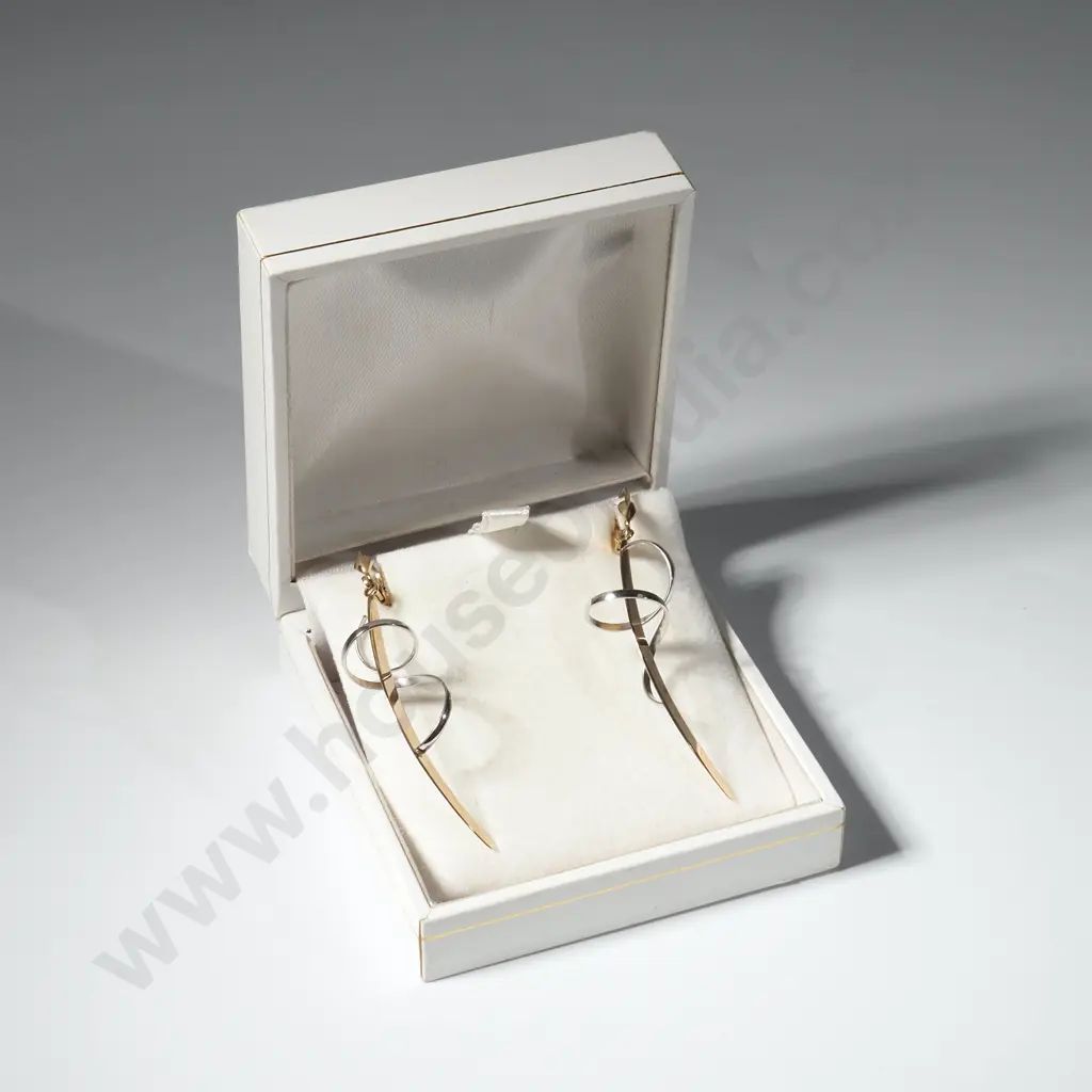 Pair Of 9ct White & Yellow Gold Drop Earrings Image 1++