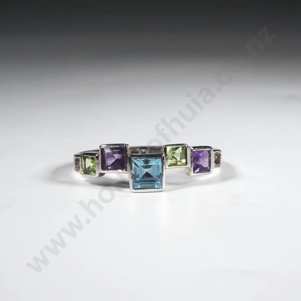 9ct White Gold Multicoloured Gem Ring Image 1++