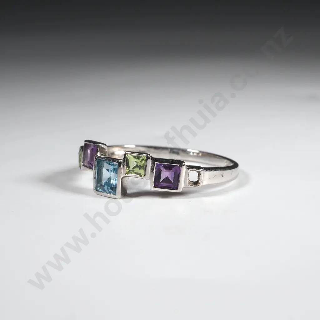 9ct White Gold Multicoloured Gem Ring Image 1++
