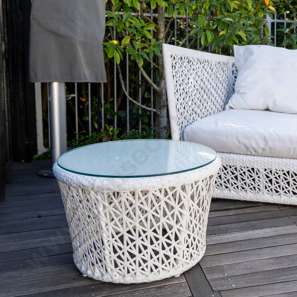 Glass Topped Outdoor Wicker Coffee Table Image 1++