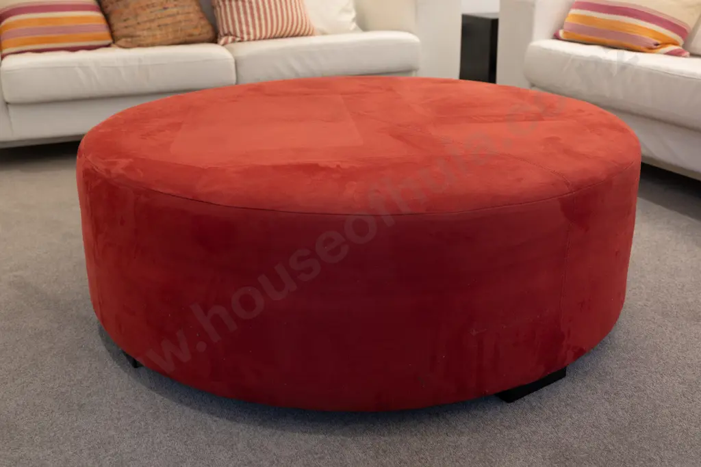 Large Red Suede Circular Ottoman Image 1++