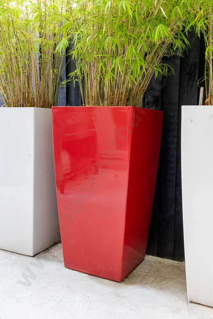 Large Outdoor Red Planter Pot With Bamboo Image 1++