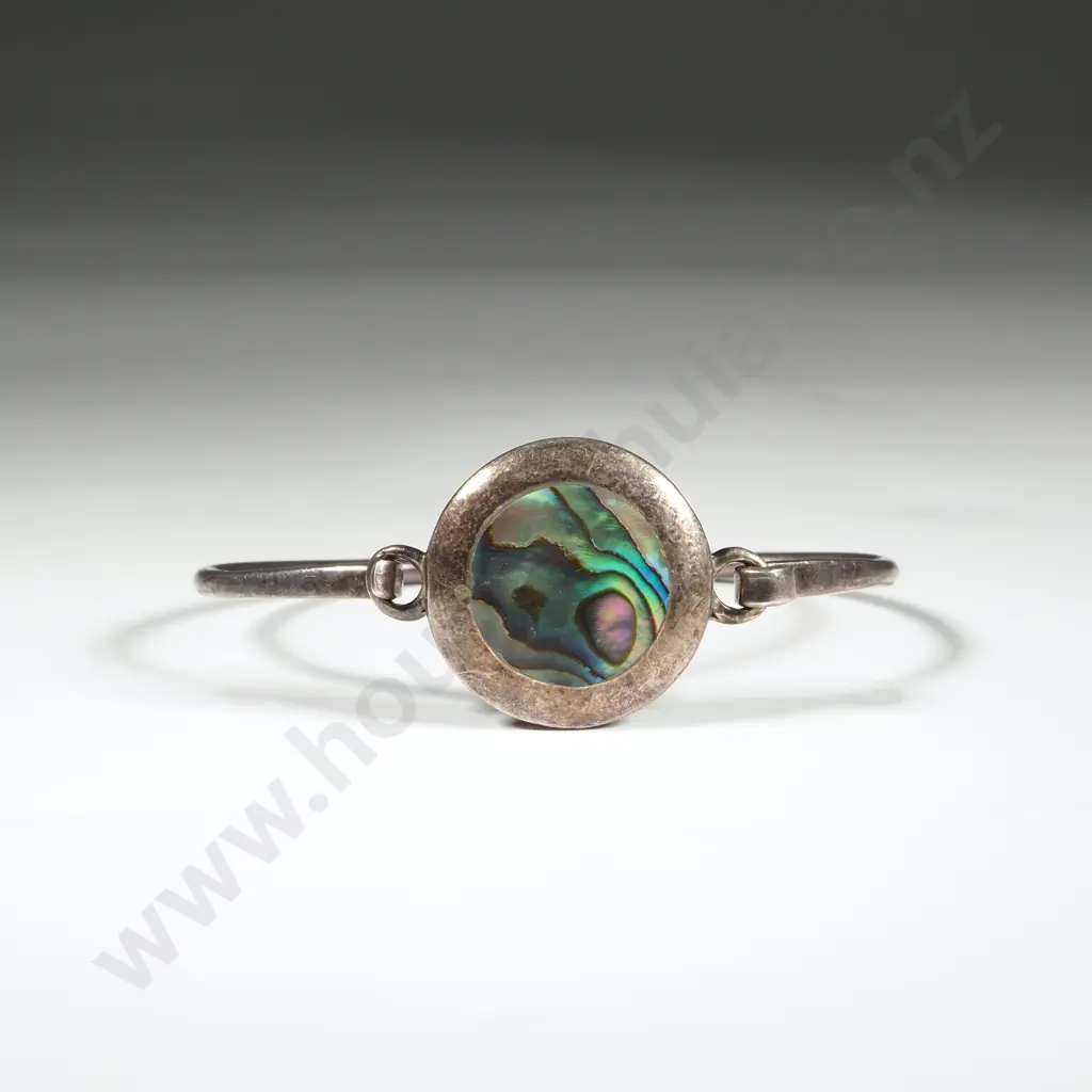 Sterling Silver  & Paua Shell Round Shape Bangle Bracelet Image 1++