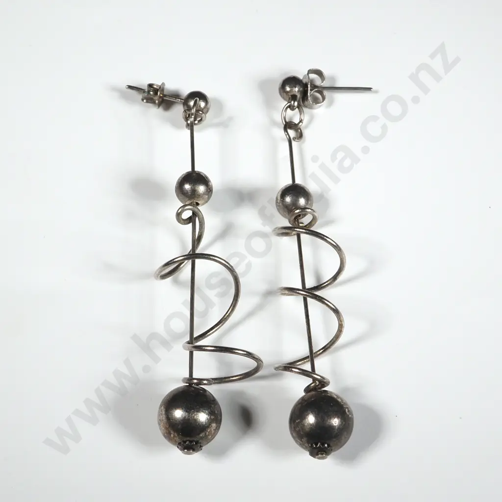 Pair Of Spiral & Ball Pendant Earrings Image 1++