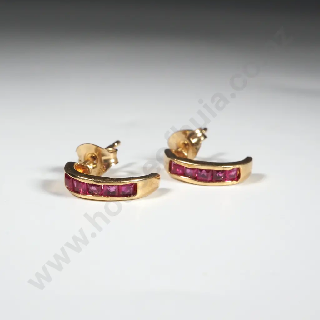 Pair Of 9ct Gold & Ruby Hoop Earrings Image 1++