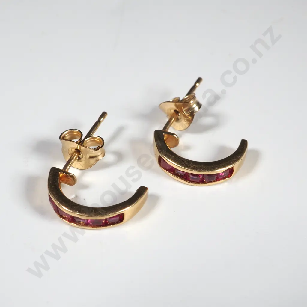 Pair Of 9ct Gold & Ruby Hoop Earrings Image 1++