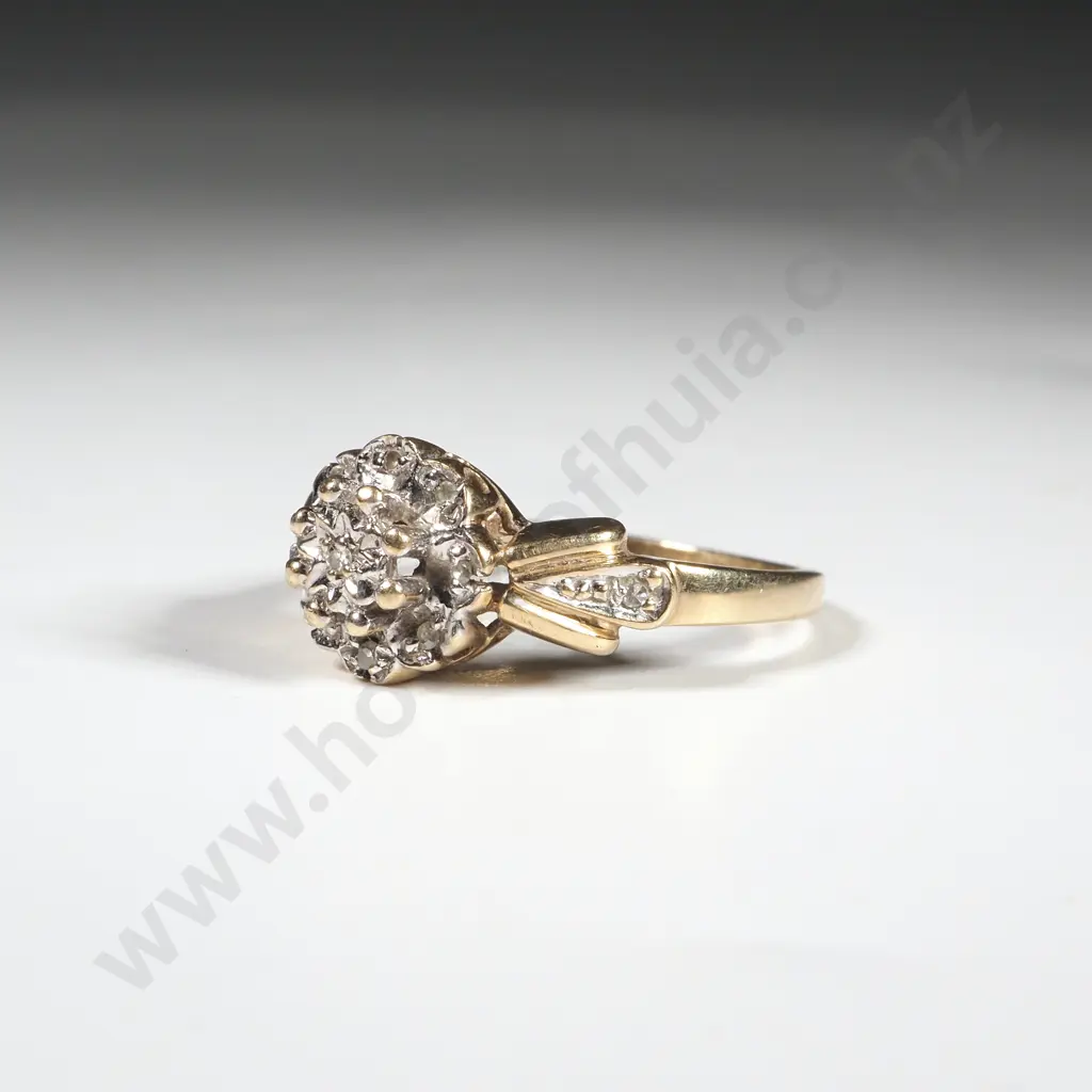 9ct gold & Diamond Cluster Ring. Image 1++