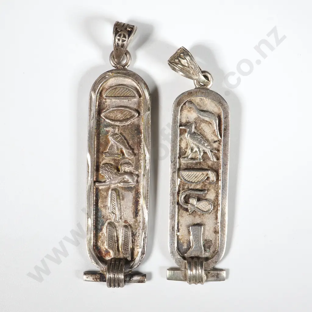 Two Vintage Sterling Silver Egyptian Cartouche Pendants Image 1++