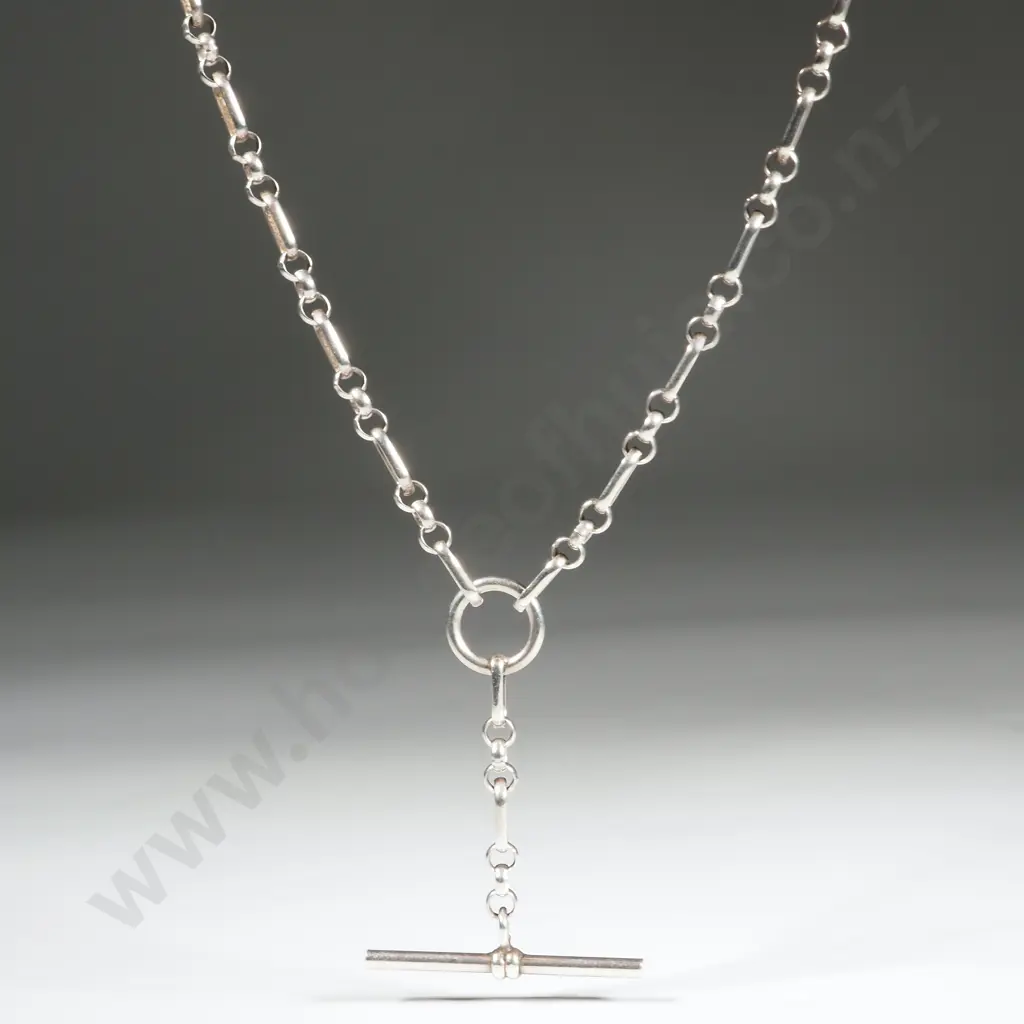 Sterling Silver Fancy Link Necklace with T Bar Image 1++