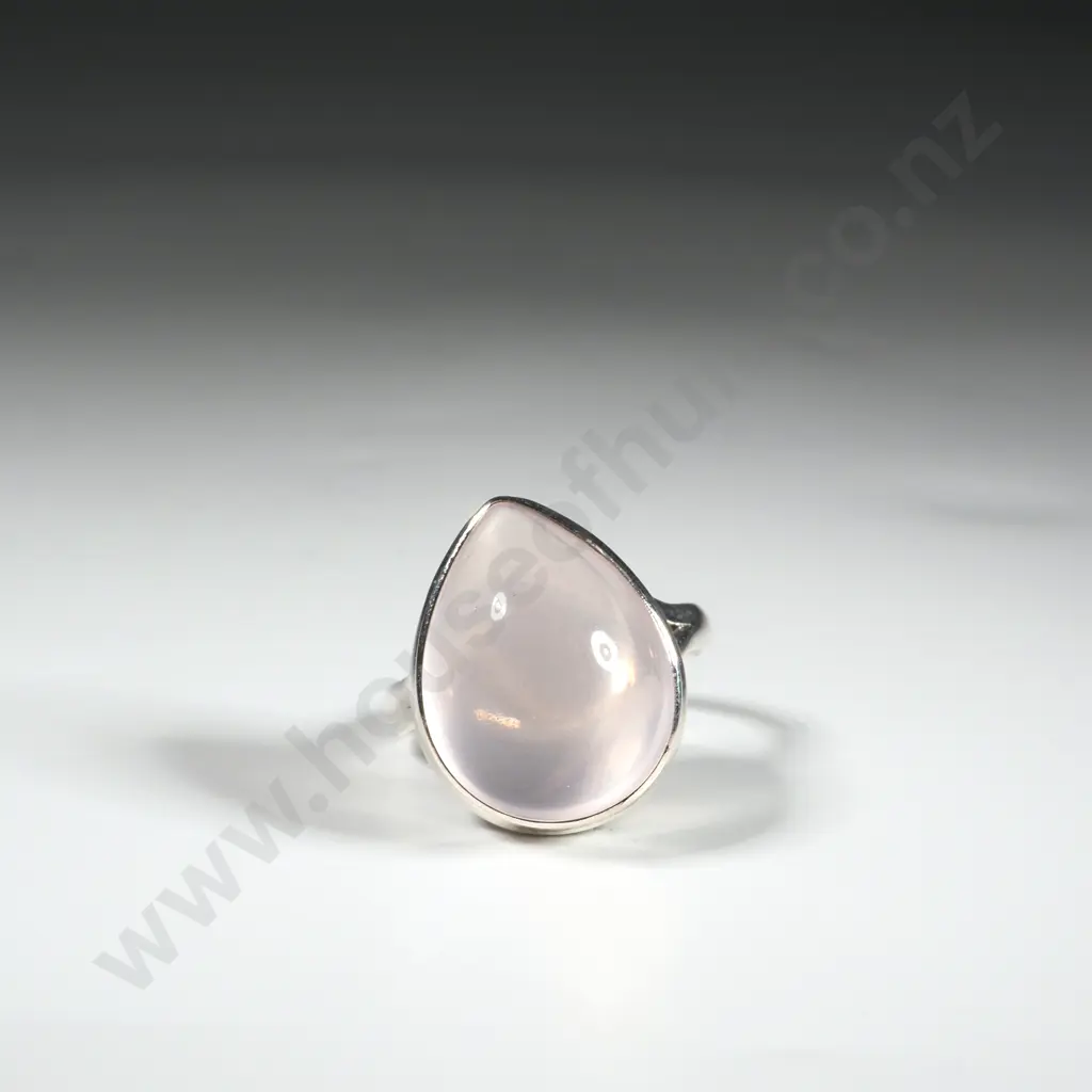 Sterling Silver & Rose Quartz Cabochon Ring Image 1++