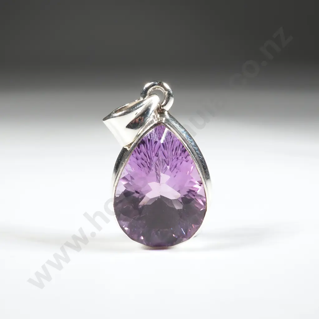 Sterling Silver & Pear Shaped  Amethyst Pendant Image 1++