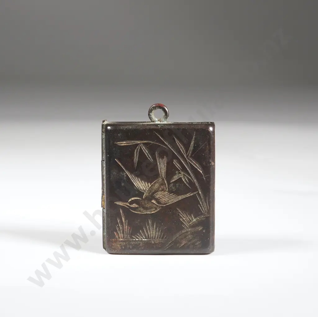 Antique Engraved Stamp Holding Locket w Engraved Birds Image 1++