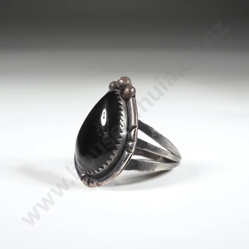 Sterling Silver Black Stone Ring Image 1++