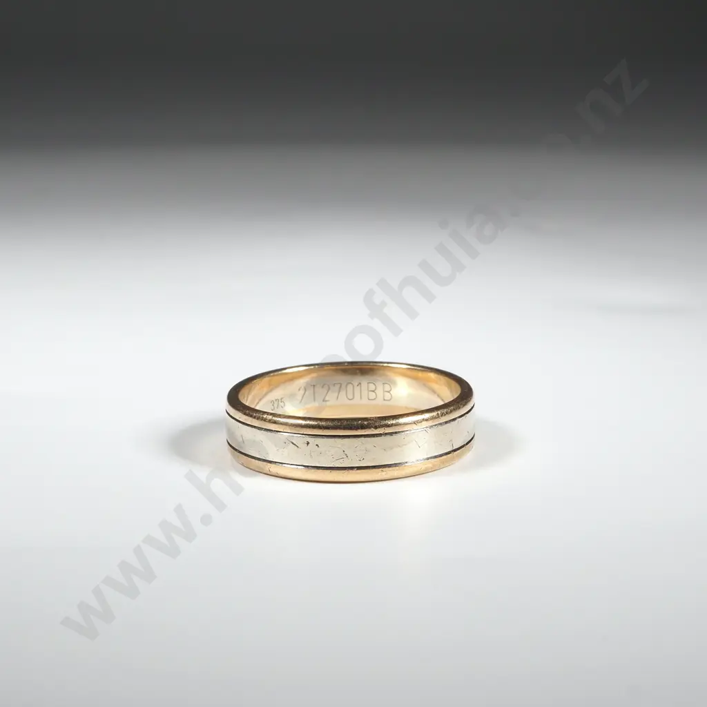 9ct Yellow & White Gold Wedding Band Image 1++