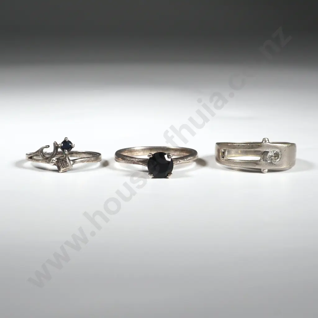 Three Sterling Silver Rings with Stones Image 1++