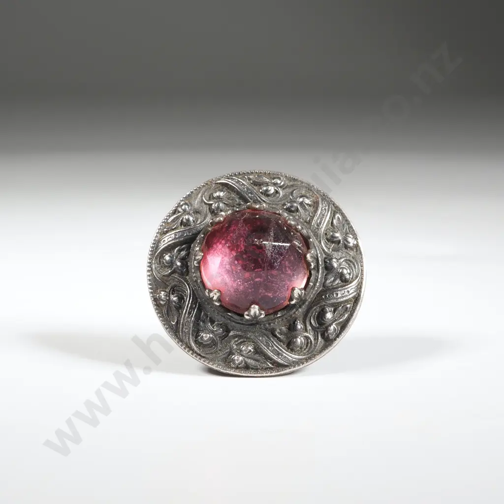 French Silver Pink Stone Circular Scarf Ring Image 1++