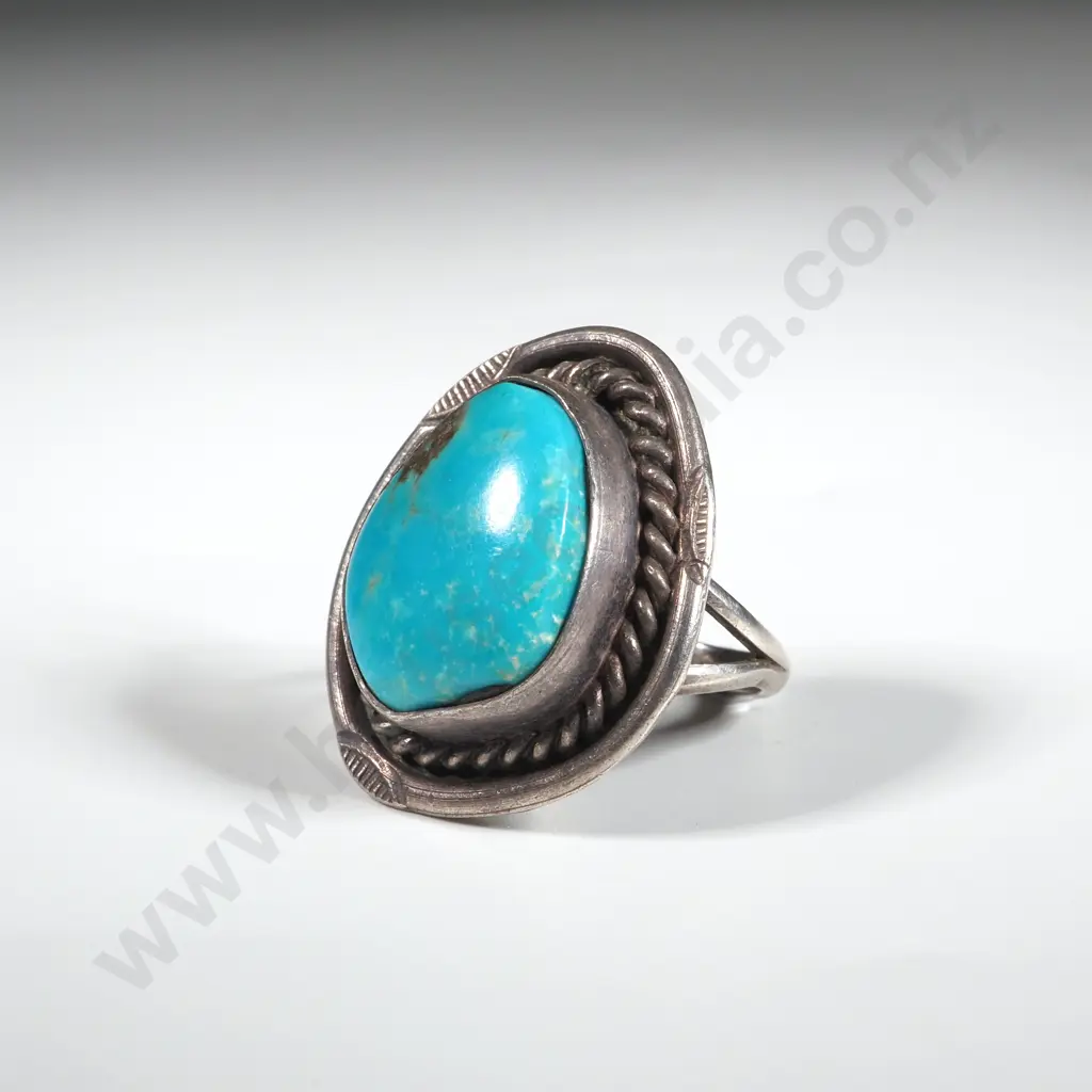 Sterling Silver & Turquoise Ring. Possibly Mexican Image 1++