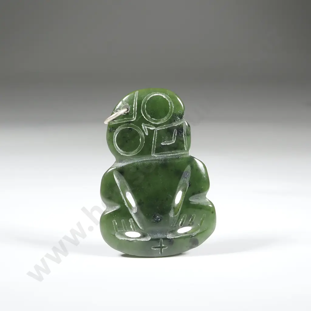 Large Vintage Greenstone Tiki Pendant Image 1++