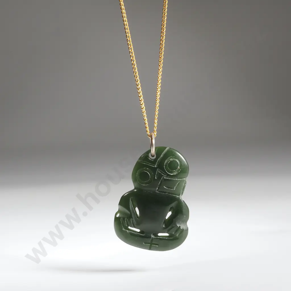Vintage Greenstone Tiki on Rolled Gold Chain Image 1++