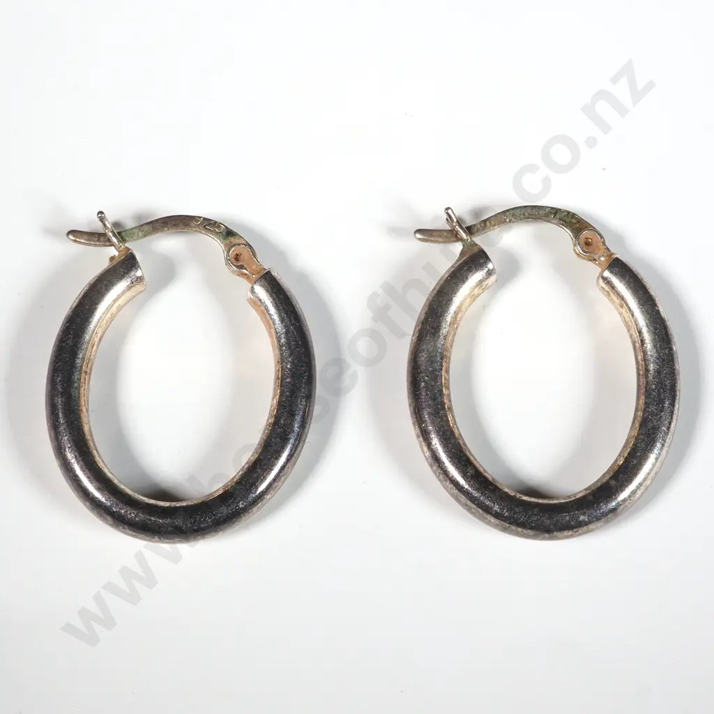 Pair of Sterling Silver  Oval Hoop Earrings Image 1++