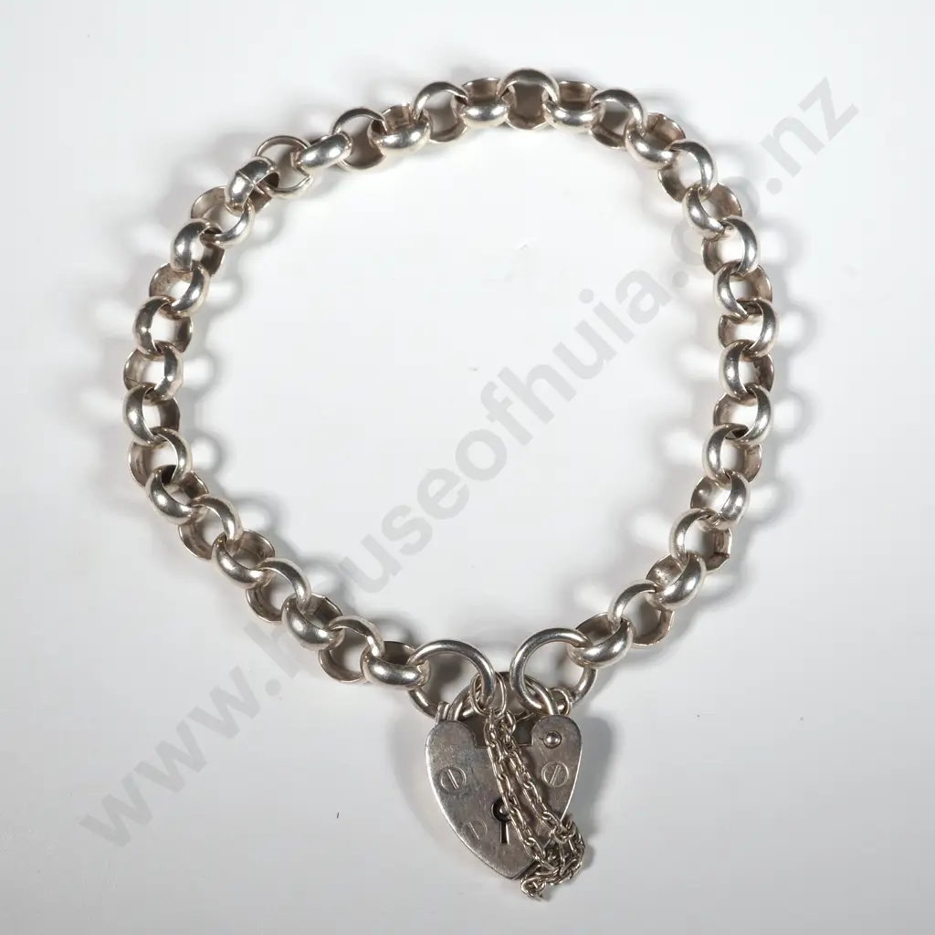 Sterling Silver Belcher Link Bracelet With Heart Locket  Image 1++