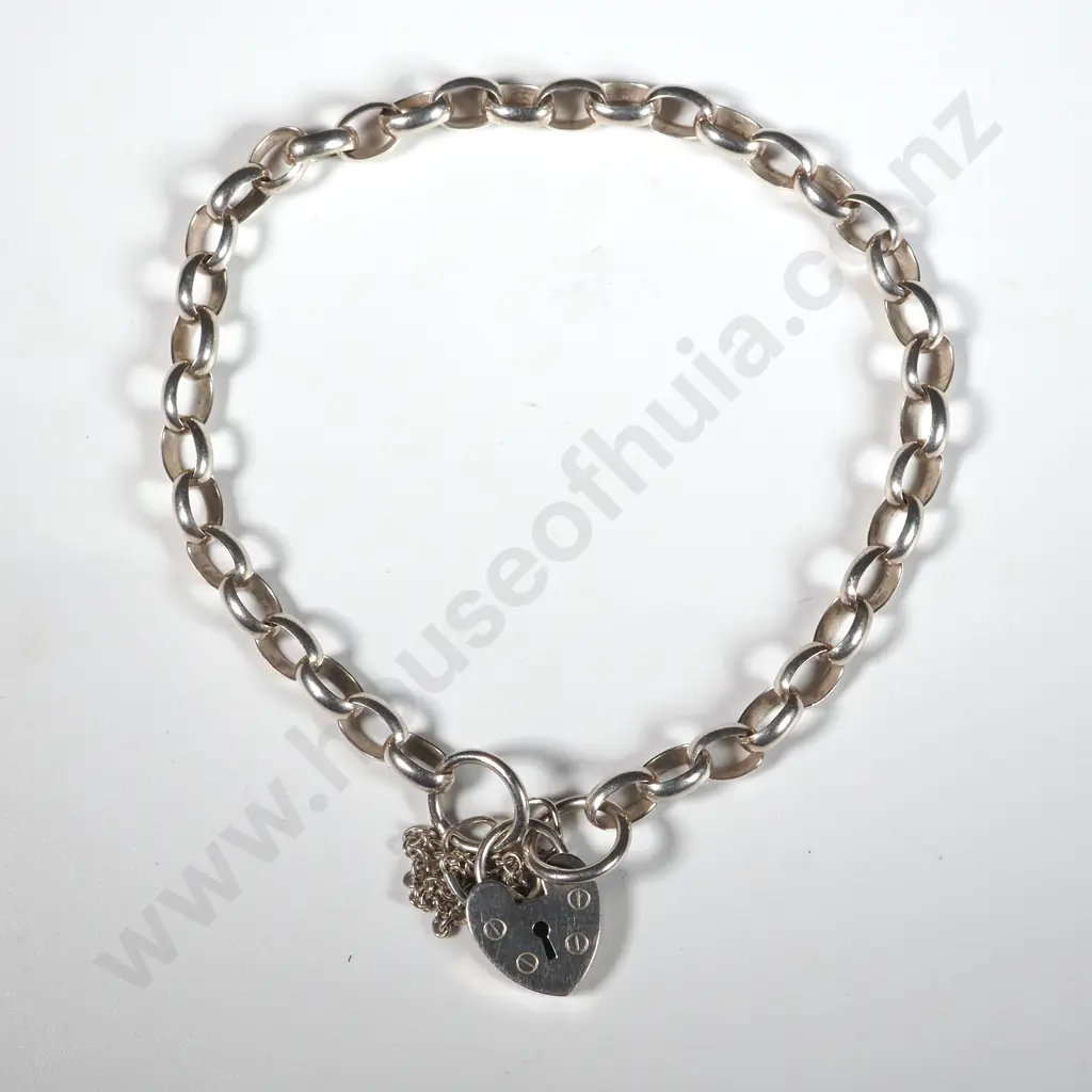 Sterling Silver Belcher Link Bracelet With Heart Shaped Locket. Length 108mm Image 1++