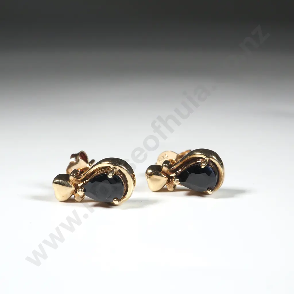9ct Gold & Sapphire Drop Earrings Image 1++