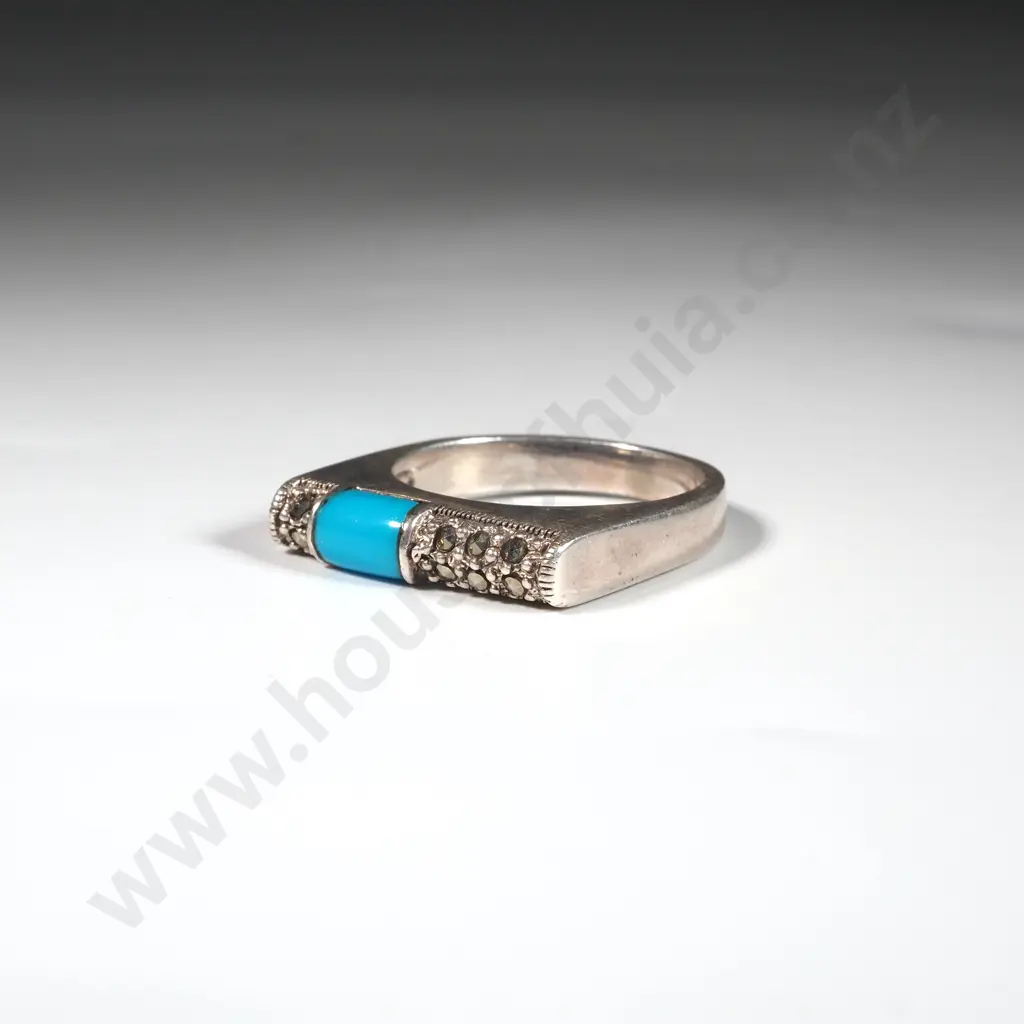 Sterling Silver Bar Set Marcasite Dress Ring Image 1++