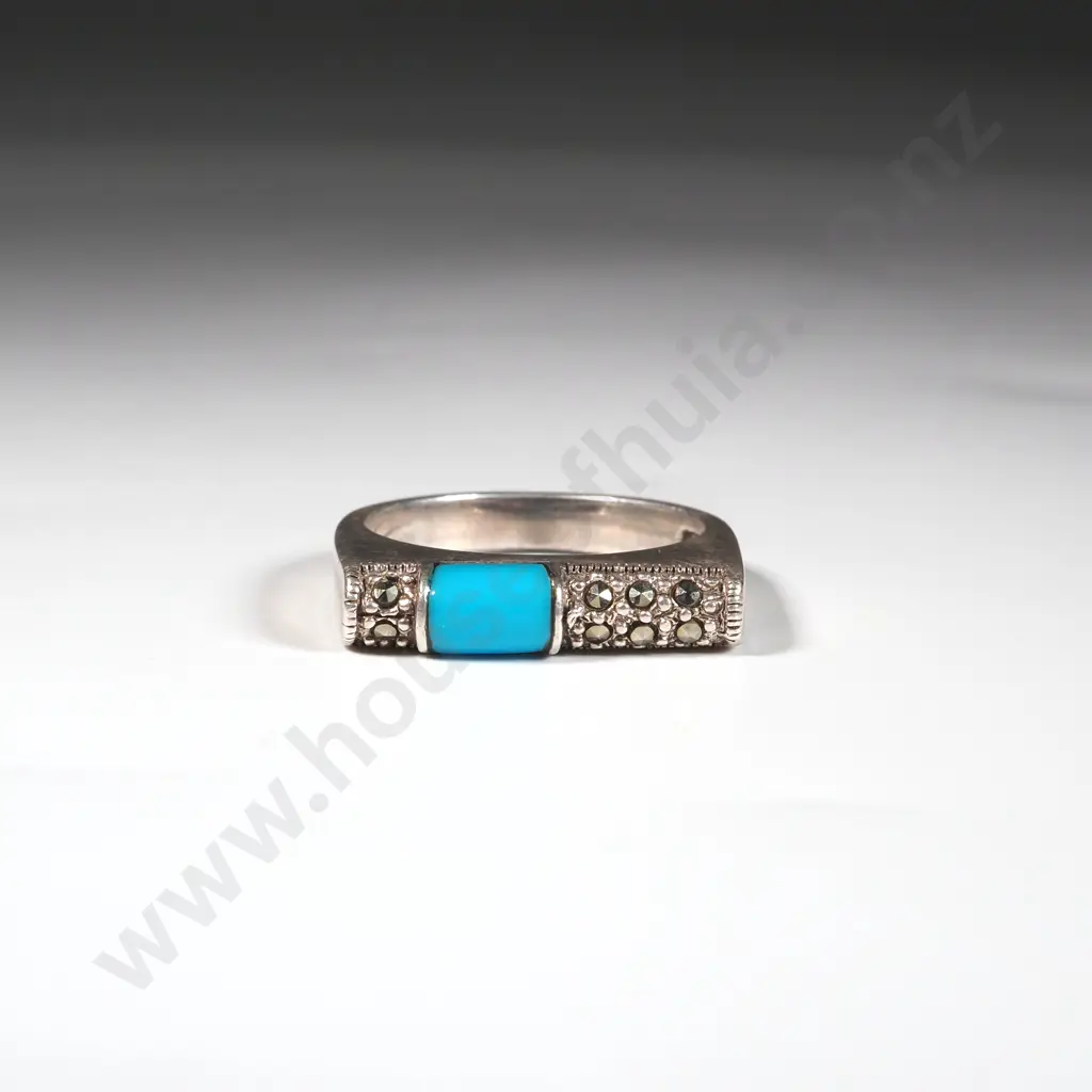 Sterling Silver Bar Set Marcasite Dress Ring Image 1++