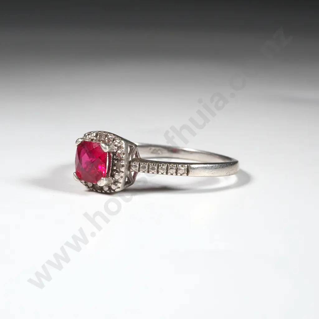 Sterling Silver Dress Ring Set with a Red Stone Image 1++