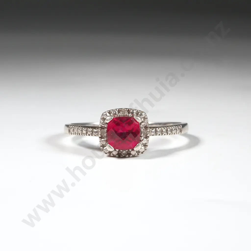 Sterling Silver Dress Ring Set with a Red Stone Image 1++
